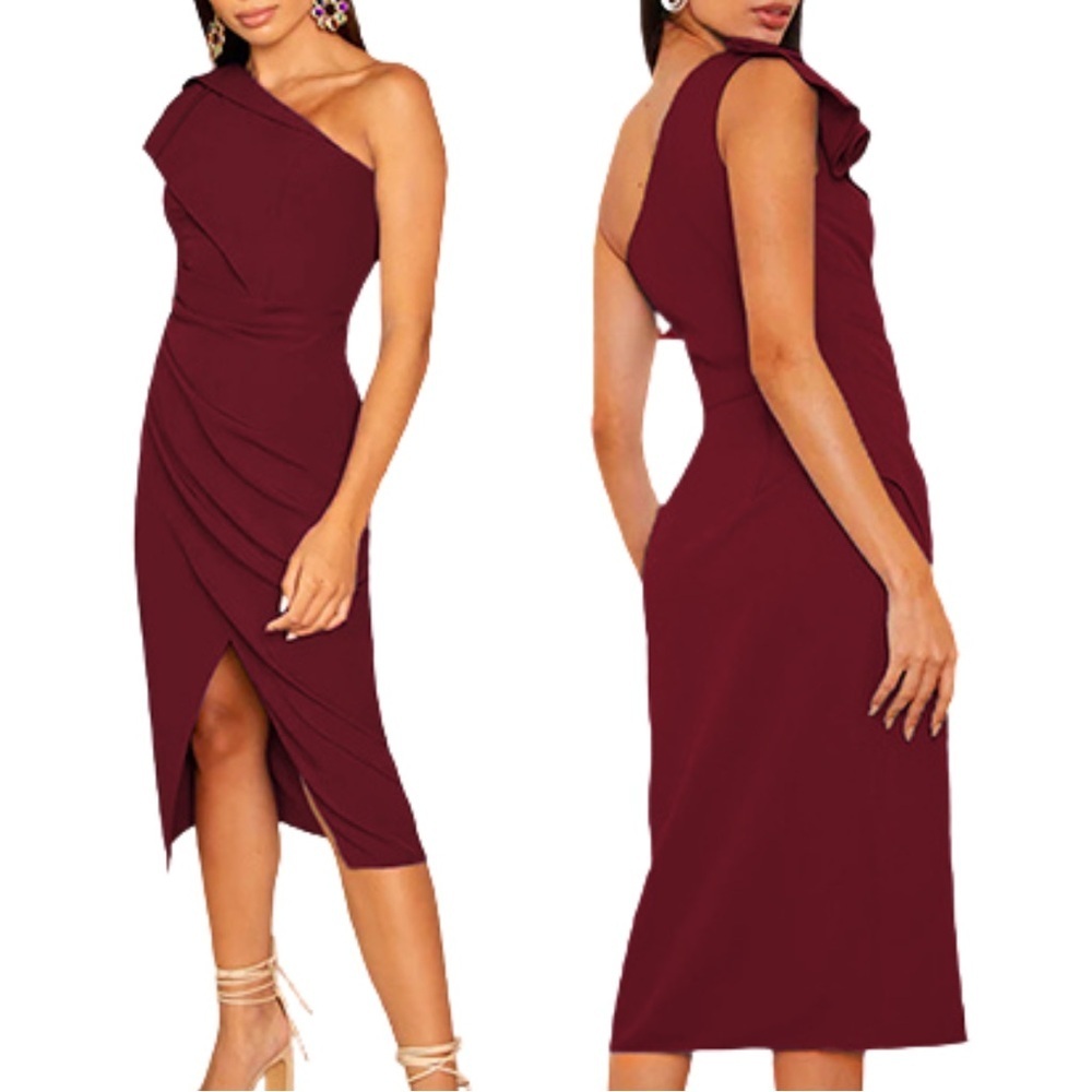 Gentle Warm | Dark Green One Shoulder Split Dress Size M